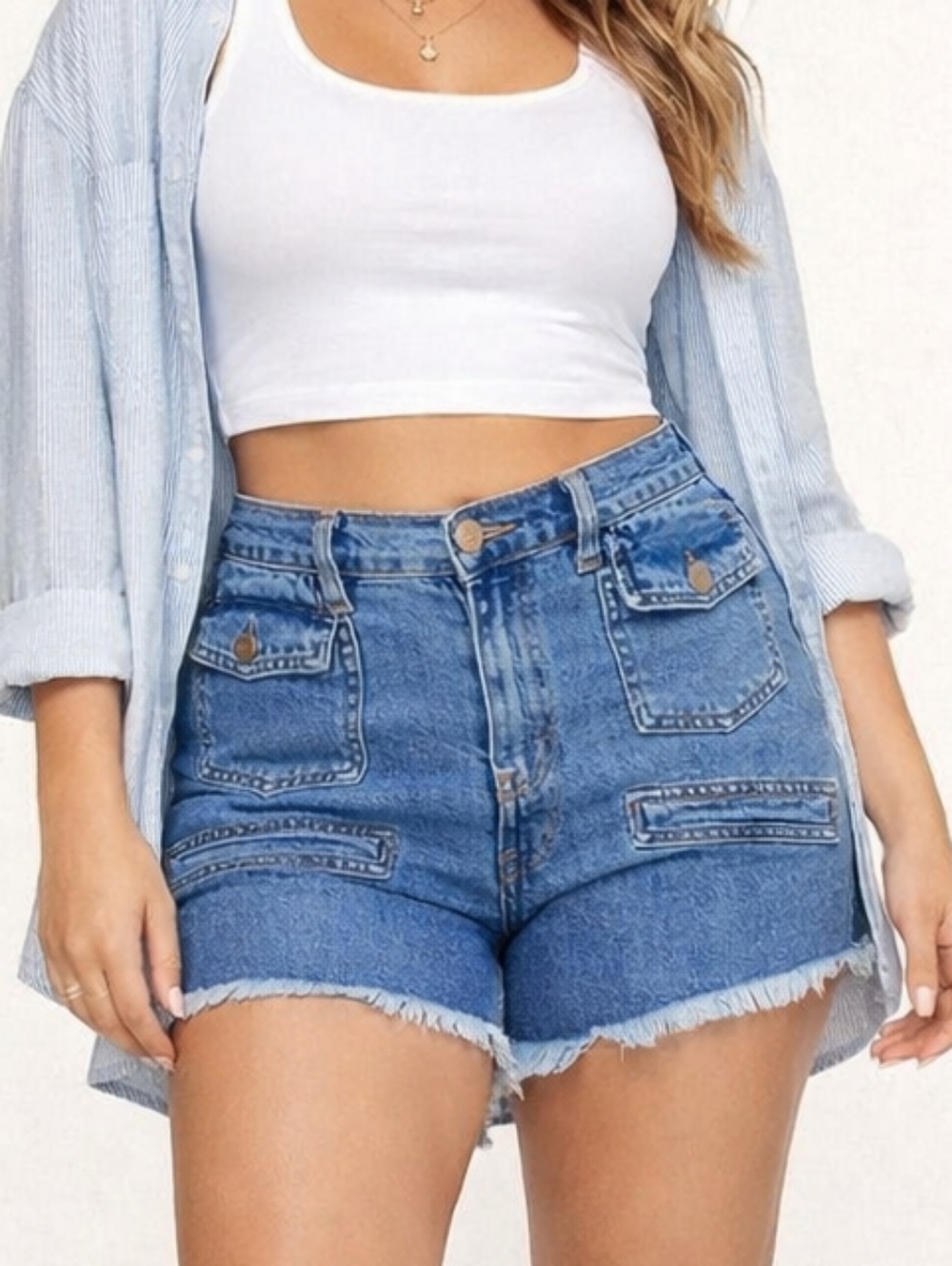 Fashion Nova Raw Frayed Hem Denim Shorts Size 13 Juniors High Rise Blue Pockets